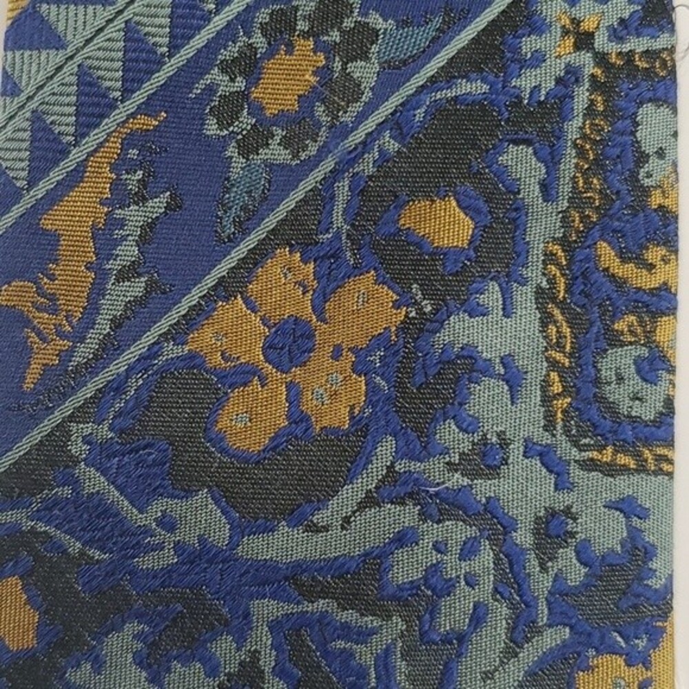 CF DENIM SILK HANDMADE TIE BLUE BROWN FLORAL FALL
